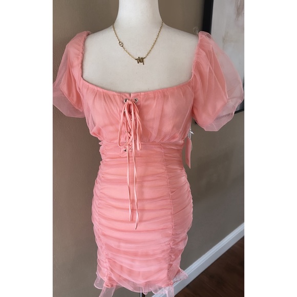 Mesh ruched cocktail & party dress - Picture 3 of 10